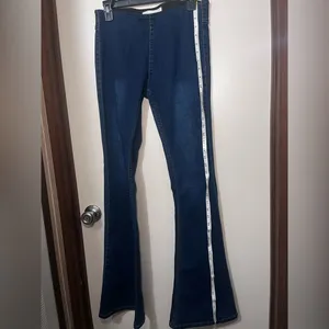 Newbury Kustom Womens Dark Blue Jeans M Mid Rise Flare Stretch Wash Pull On thumbnail 9