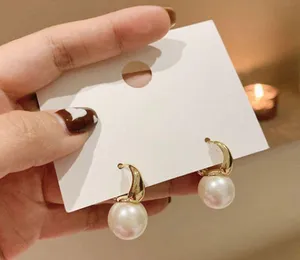 Elegant White Pearl Dangle Drop Earrings for Women thumbnail 1