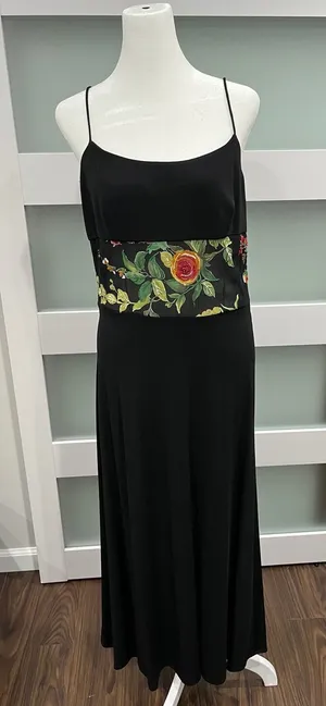 HORTLY WESTWOOD Black Spaghetti Strap Maxi Dress Floral‎ Waist Panel thumbnail 1
