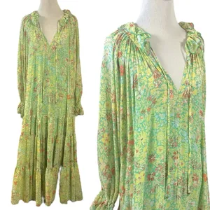 Free People Feeling Groovy Maxi Dress Size XS 70s Chartreuse Floral Bohemian thumbnail 7
