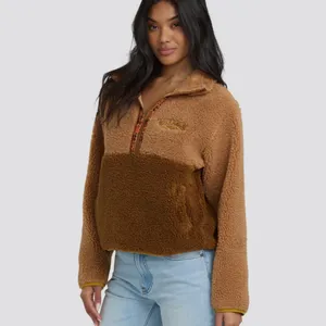 Billabong Two-Tone‎ Brown Teddy Fleece Pullover Jacket thumbnail 4