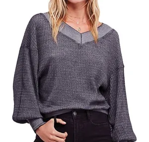 Free People We‎ The Free South Side Waffle Knit Thermal Charcoal Gray Sz XS thumbnail 1