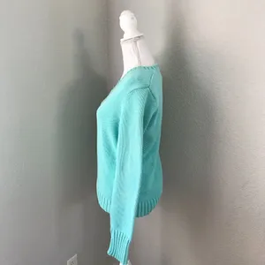 Lauren Ralph Lauren Women Light Blue Knitted Pullover V-Neck Sweater Medium thumbnail 2