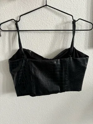Express Black cropped faux leather top thumbnail 3
