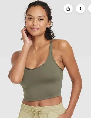 All In Motion Light Support Strappy Crop Sports Bra Top Olive Green Size M thumbnail 1
