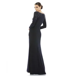 Leena Mac Duggal Long Sleeve Jersey Wrap Gown‎ Dress Embellished V Neck Midnight thumbnail 3
