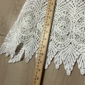 Solitaire Festival Boho Lace Hem Gauze‎ Blouse Womens M White Crochet Pom Top thumbnail 6