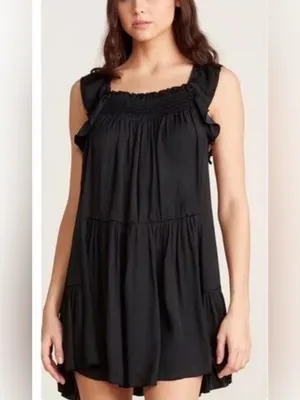 Free People Black Ruffle Tiered Mini Dress thumbnail 5