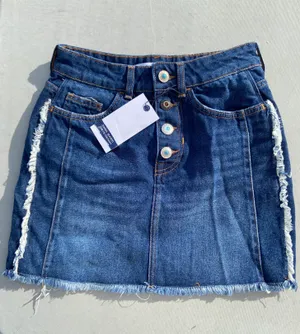 ZARA Z1975 Denim Gemstone Button Skirt thumbnail 1