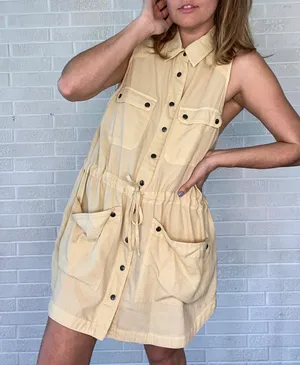 Free People Too Far snap tunic jumper dress in yellow thumbnail 1