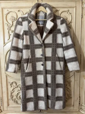 NVLT Cream and Brown Plaid Faux-Shearling Teddy Coat Size Medium thumbnail 3