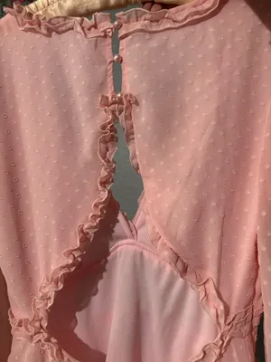 Women's Pink Ruffle Swiss Dot Babydoll Nightdress thumbnail 4