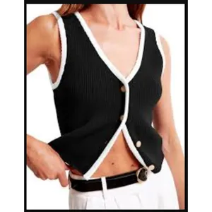 Abercrombie & Fitch Black Contrast Trim Knit Vest Gold Buttons S thumbnail 2