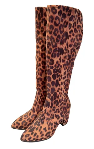 Marc Fisher Lella Wide Calf Tall Shaft Leopard Fashion Boots Women's 8W Glam Y2K thumbnail 1