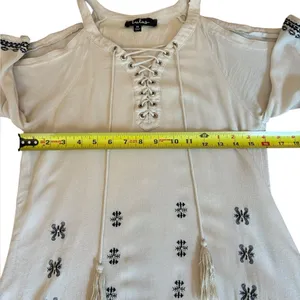 Lulus To the Sea Light Beige Embroidered Cold Shoulder Dress Womens Size Medium thumbnail 13