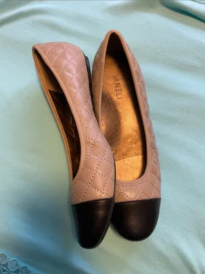Vaneli Quilted tan or cream Ballet Flats with Black Cap Toe thumbnail 4