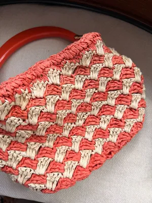 Cute Mini Straw Raffia Crochet Handbag Peach White Coral Purse Beach Boho Bag thumbnail 3