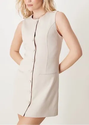 Abercrombie & Fitch Womens Mara Button Front Vest Mini Dress Cream Small thumbnail 1