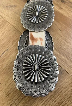 L&B Cowhide Belt Lucky & Blessed Concho thumbnail 3
