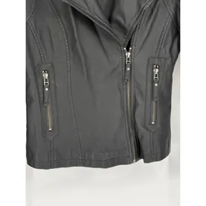 Max Studio Moto Jacket Women M Black Faux Leather Biker Asymmetric Zip Edgy thumbnail 10