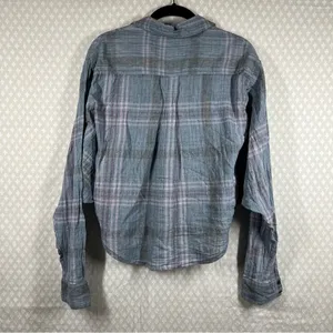 Free People Women Top Sz XS Blue Cutie Plaid‎ Button Down Oversized Bohemian thumbnail 4