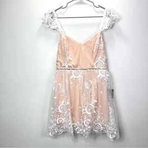 NWT Lulus Twirl‎ the Night Away White Embroidered Lace Mini Skater Dress LARGE thumbnail 5