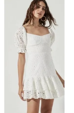 ASTR The Label White Mini Eyelet Dress Puff Sleeve thumbnail 5