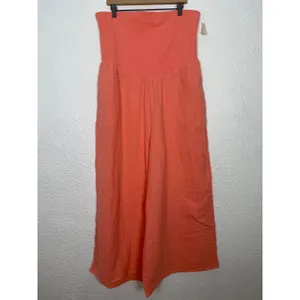 Aerie At The Barre Strapless Wide Leg Gauzy Jumpsuit Wild Peach Large Short NWT thumbnail 2