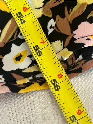 NWT Floral Ruffle-Trim Maxi Dress in Brown, Pink & Yellow, side slit, SZ Large. thumbnail 10