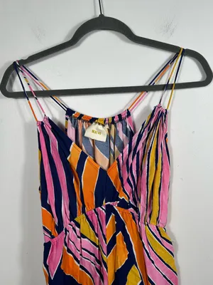 Anthropologie Maeve Jumpsuit Womens 6 Pink Orange Abstract Wide Leg‎ Strappy thumbnail 5