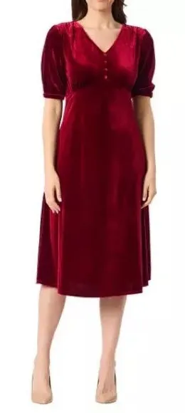 Briggs New York Womens Dress Dark Red Burgundy Velvet Pockets Soft Midweight thumbnail 1