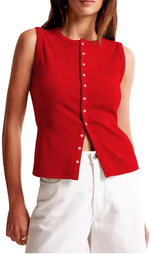 Red Ribbed high neck top thumbnail 1