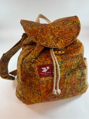 Taaluma Batik Backpack‎ Boho Cottagecore Travel Daypack Brown Floral thumbnail 1