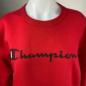 Champion Red Crew Neck Logo Fleece Spell Out Oversized Pullover Sweatshirt Sz L thumbnail 3