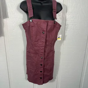 Tinsel Town Women’s Red Denim Overall Dress Size Medium EUC thumbnail 2