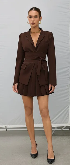 Commense Belted Cinched Waist Blazer Dark Brown Size Small NWT Tailored Jacket thumbnail 1