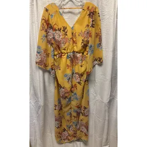 RWish Medium Yellow Floral Wrap Dress V Neck Flowey Maxi Chiffon‎ thumbnail 9