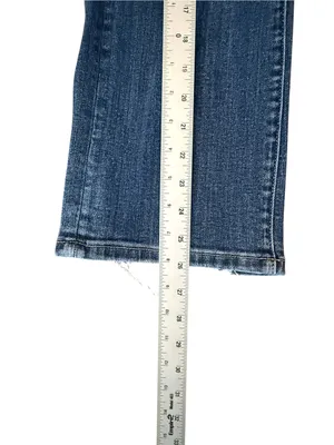 Risen Jeans Women’s 9/29 Mid Rise Distressed Bootcut Jeans Raw Hem Stretch Denim thumbnail 12