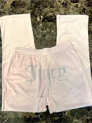 Juicy Couture Velvet Fleece Light Pink Rhinestone Wide Leg Pants Medium thumbnail 5