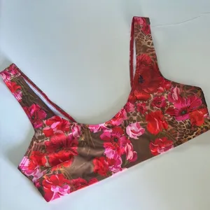 NWOT Aiirz Red and Brown Floral and Cheetah Print Embellished Bikini Top Sz L thumbnail 6