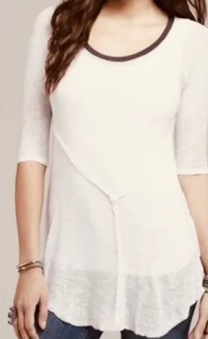 Free People Intimately Off-White with Black 3/4 Sleeve Weekend Layering Top thumbnail 1