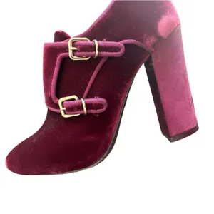 Tory Burch Carley Burgundy Velvet Double Buckle Block Heel Booties 6.5 thumbnail 9