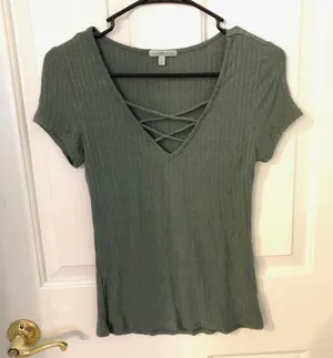 Charlotte Russe Lace Up T Shirt Green Size S thumbnail 1