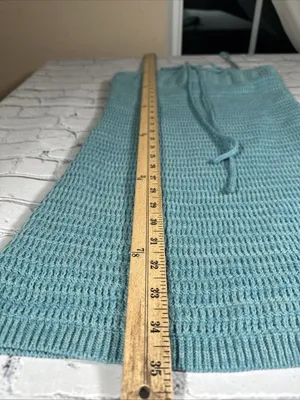 Olive + Oak Sz M Crochet Knit Mini Dress Marled Turquoise Tie Front Lined NWT thumbnail 9