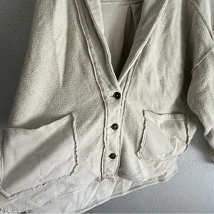 Free People Jordan Fleece Slouchy Jacket Washed Muslin Small Oversized Cozycore thumbnail 4
