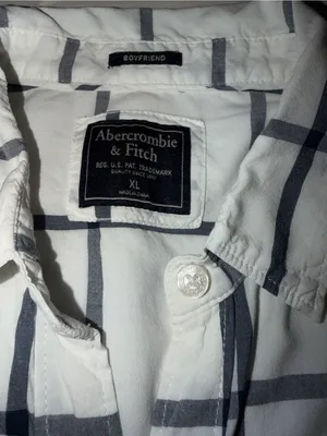Abercrombie & Fitch White Button-Down Shirt with Black Windowpane Plaid thumbnail 5