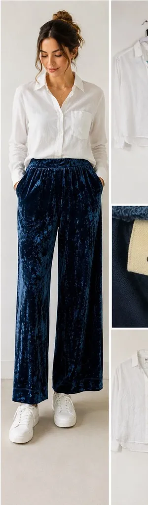 A New Day Women’s 2-Piece Outfit Set GAP Shirt & Velvet Wide Leg Pants Size Small thumbnail 1