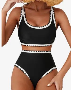 NEW Bikini Set Whip Stitch 2 Pc Swimsuits High Waist Scoop L thumbnail 1