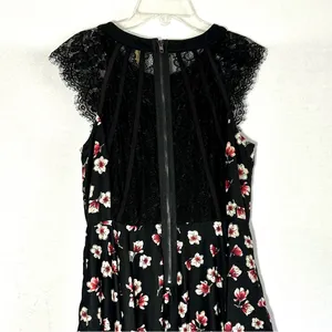 Miss Me Floral Dress M Black Lace Lacy Sleeves A Line Lined thumbnail 4
