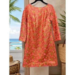 Lilly Pulitzer MANDY Tunic Dress Pink Green Metallic Lace Size‎ 2 thumbnail 2